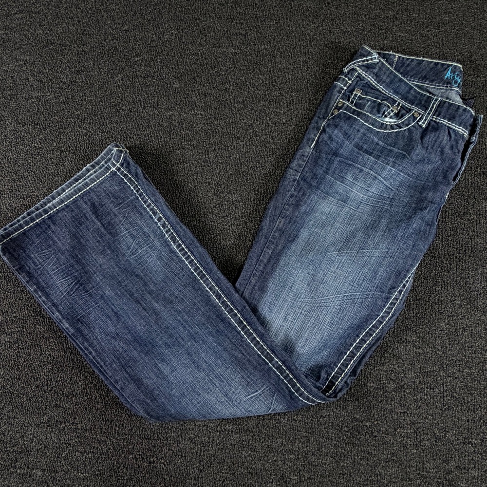 Ariya Jeans Jeans Womens 11/12 Bootcut Blue Thick Stitch EUC